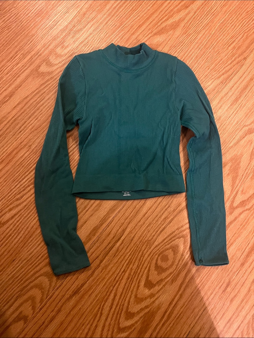 Urban Outfitters Forest Green Ribbed Mock-Neck Long Sleeve Cropped Top